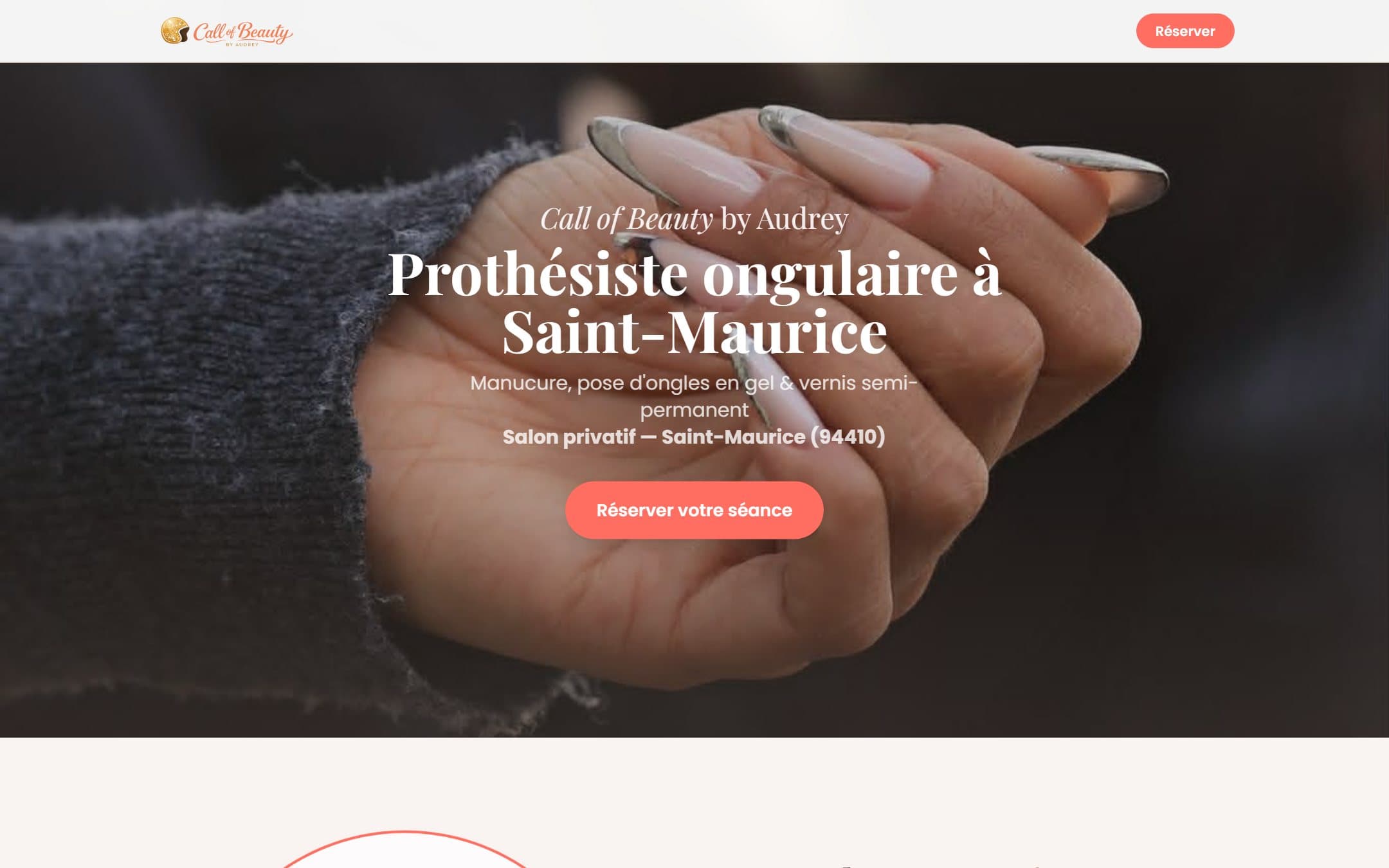 Page d'accueil du site réalisé pour Call of Beauty by Audrey